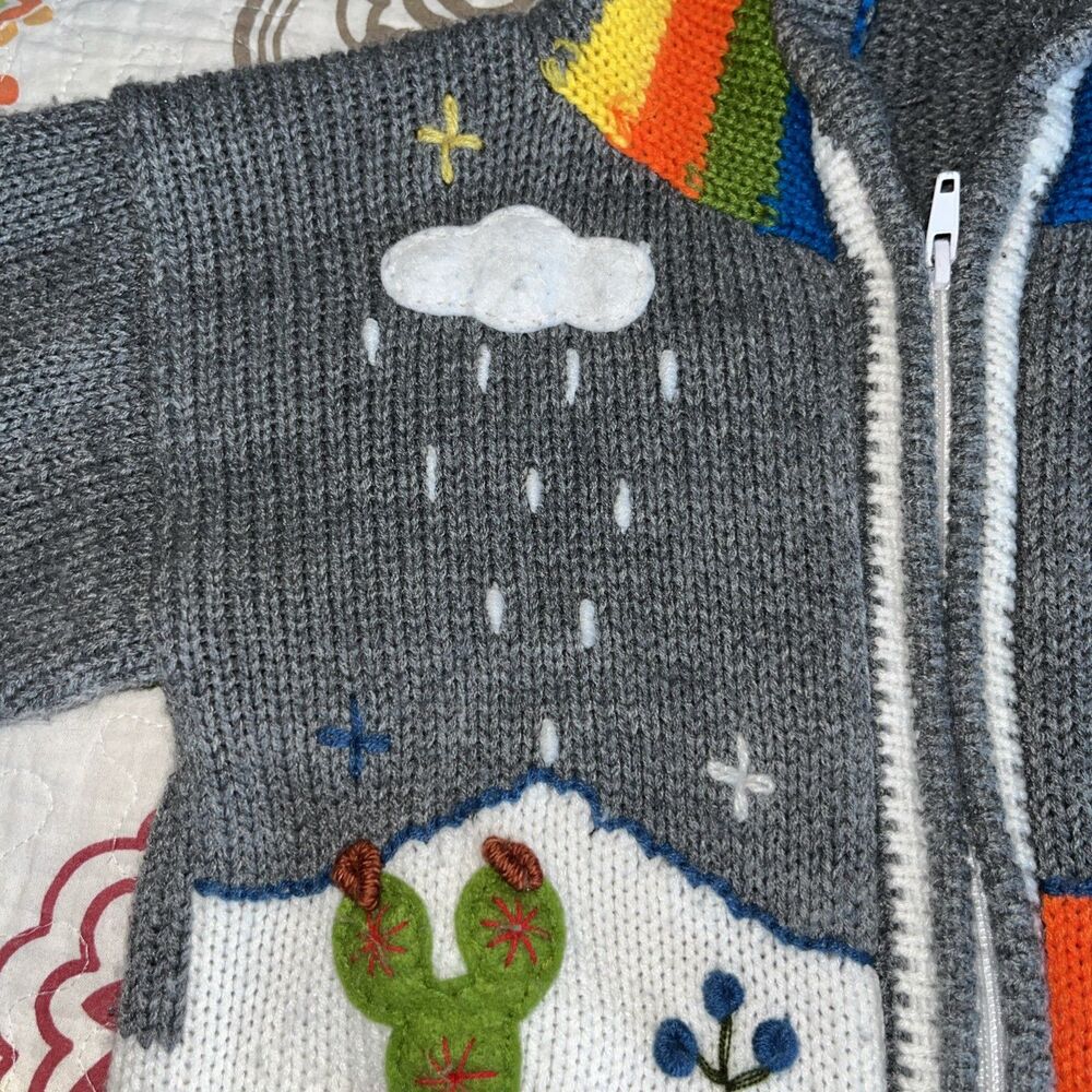 Handmade Kids Hooded Zip Sweater Size 5-7 Years Farm Chicken Llama Rabbit - Picture 6 of 8